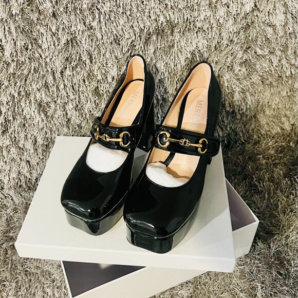 Patent Black Platform Heels by Merrori - Picture 2 of 3